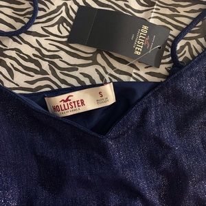 HOLLISTER Midnight Blue Silver Metallic Pleated Skirt Casual Formal Size S NWT